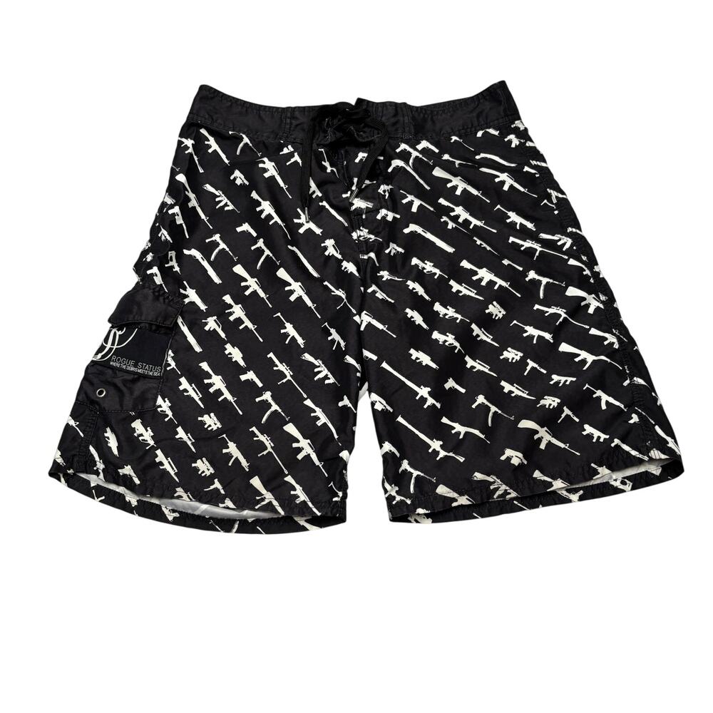 Rogue Status Gun Show Surf Board Shorts Men's 30 Rifle AR Vintage AOP